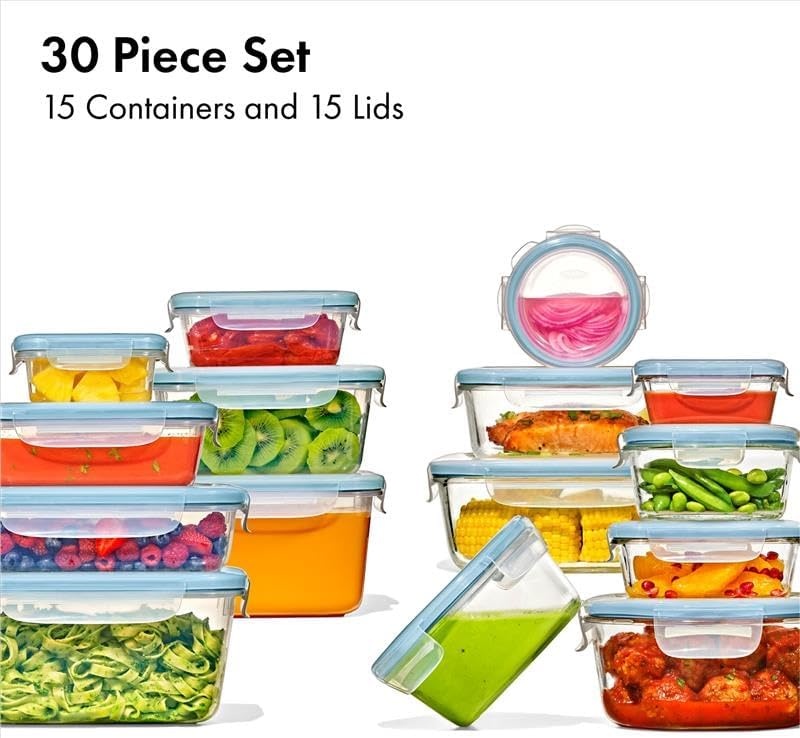 image:imageOXO Good Grips Smart Seal 8Piece Glass Food Storage Container Set Arctic BlueArctic