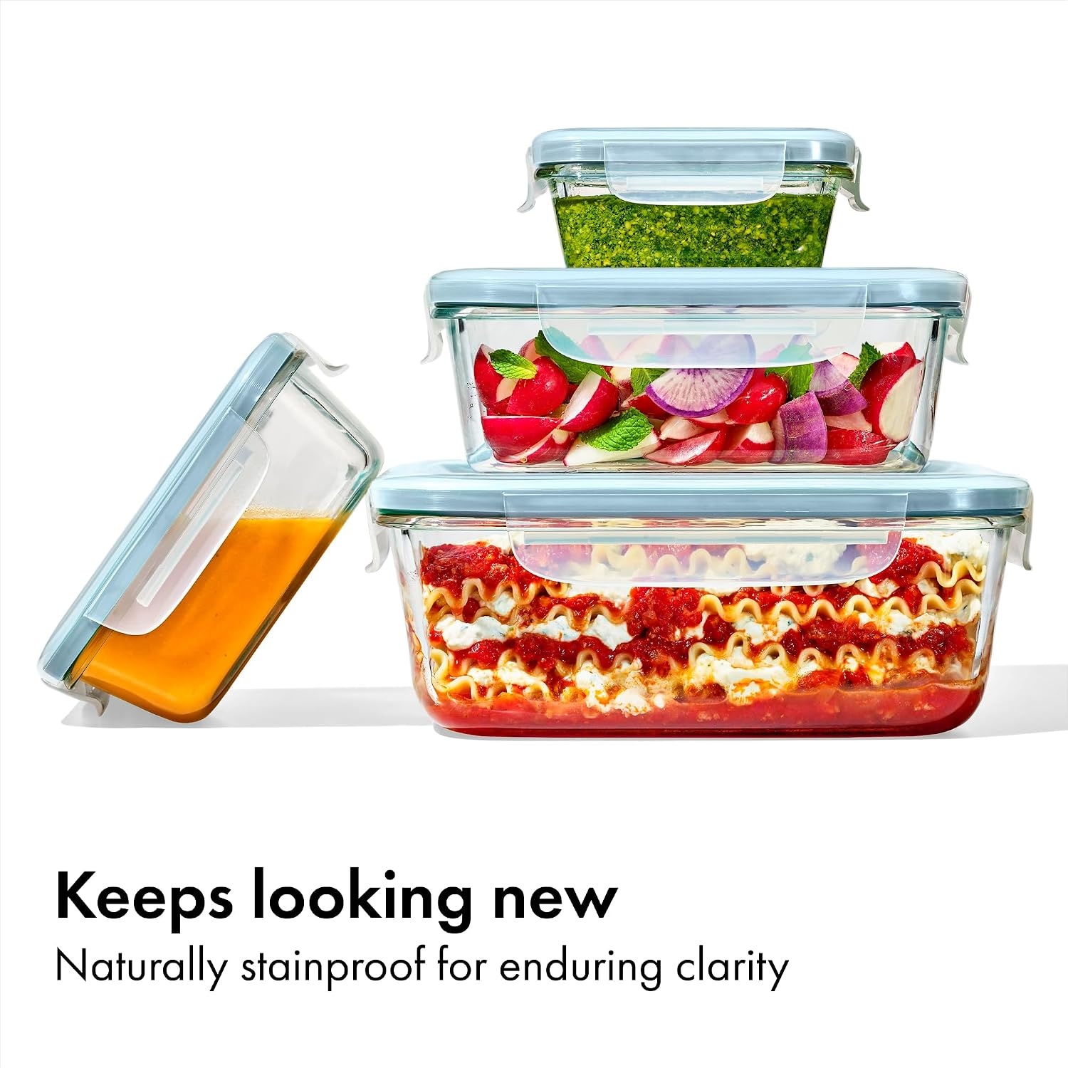 image:imageOXO Good Grips Smart Seal 8Piece Glass Food Storage Container Set Arctic BlueArctic