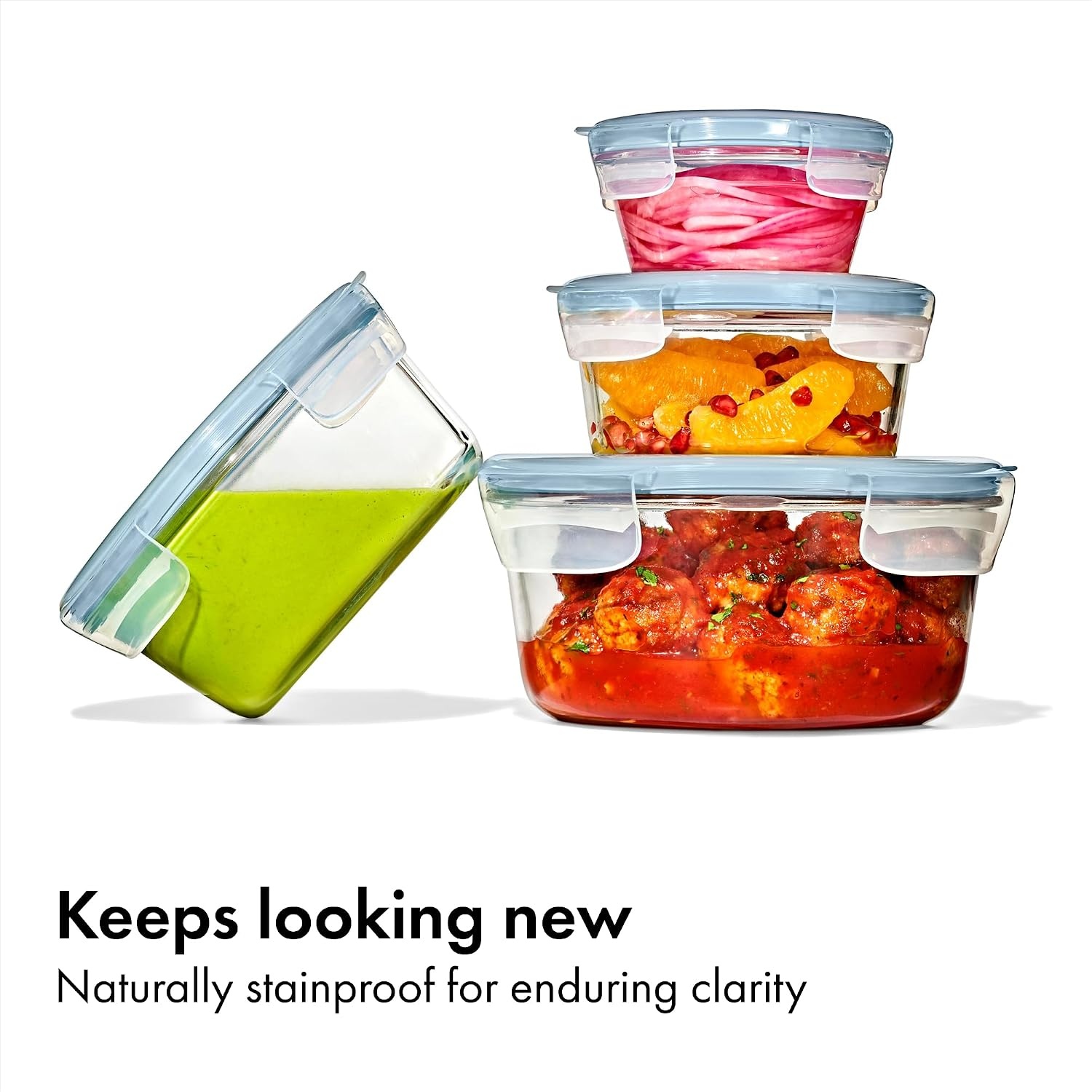 image:imageOXO Good Grips Smart Seal 8Piece Glass Food Storage Container Set Arctic BlueArctic