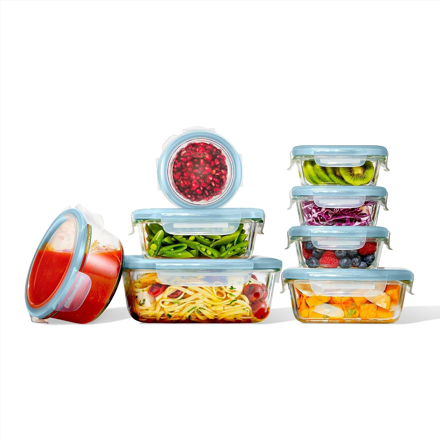 image:imageOXO Good Grips Smart Seal 8Piece Glass Food Storage Container Set Arctic BlueArctic