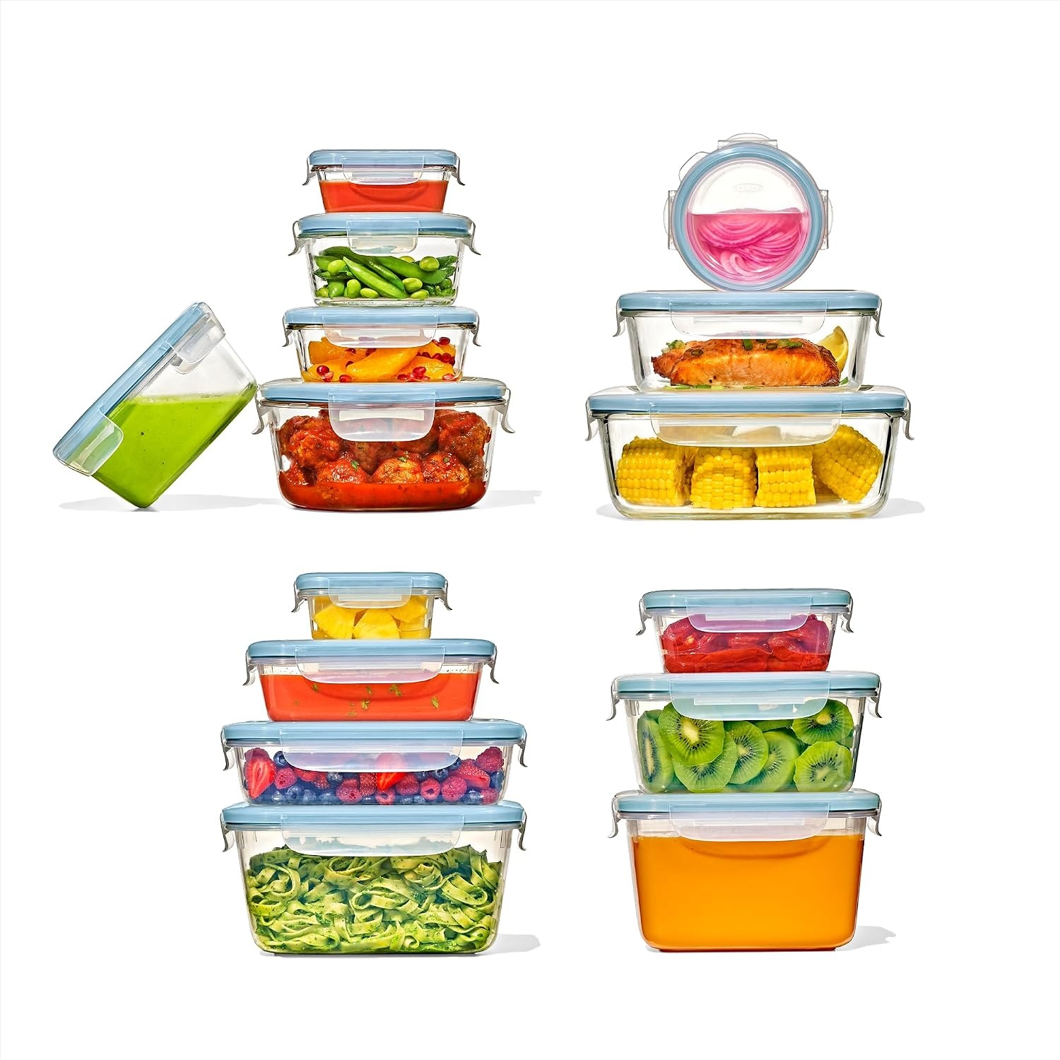 image:imageOXO Good Grips Smart Seal 8Piece Glass Food Storage Container Set Arctic BlueArctic