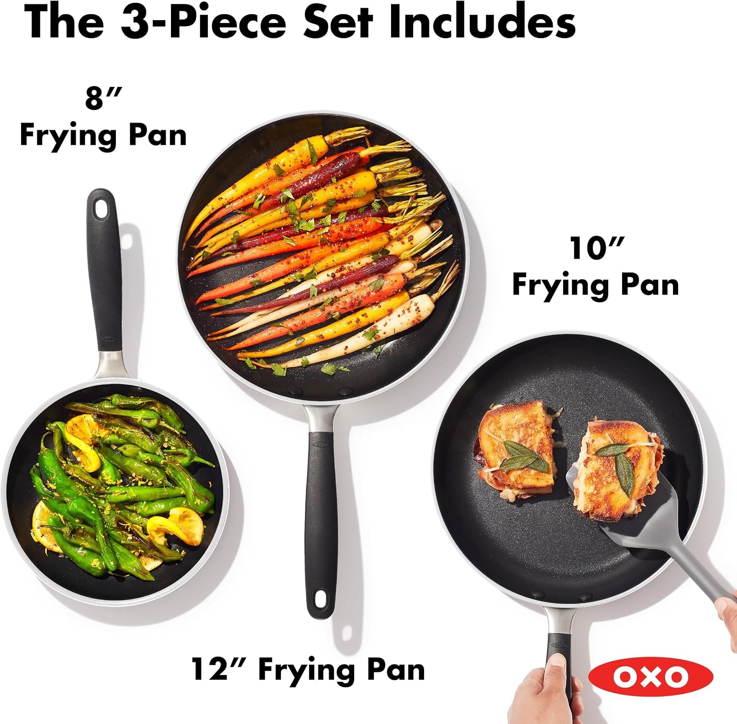 image:imageOXO Good Grips Hard Anodized PFOAFree Nonstick 8 and 10 Frying Pan Skillet set Black8 10 and 12 Frying Pan Skillet Set