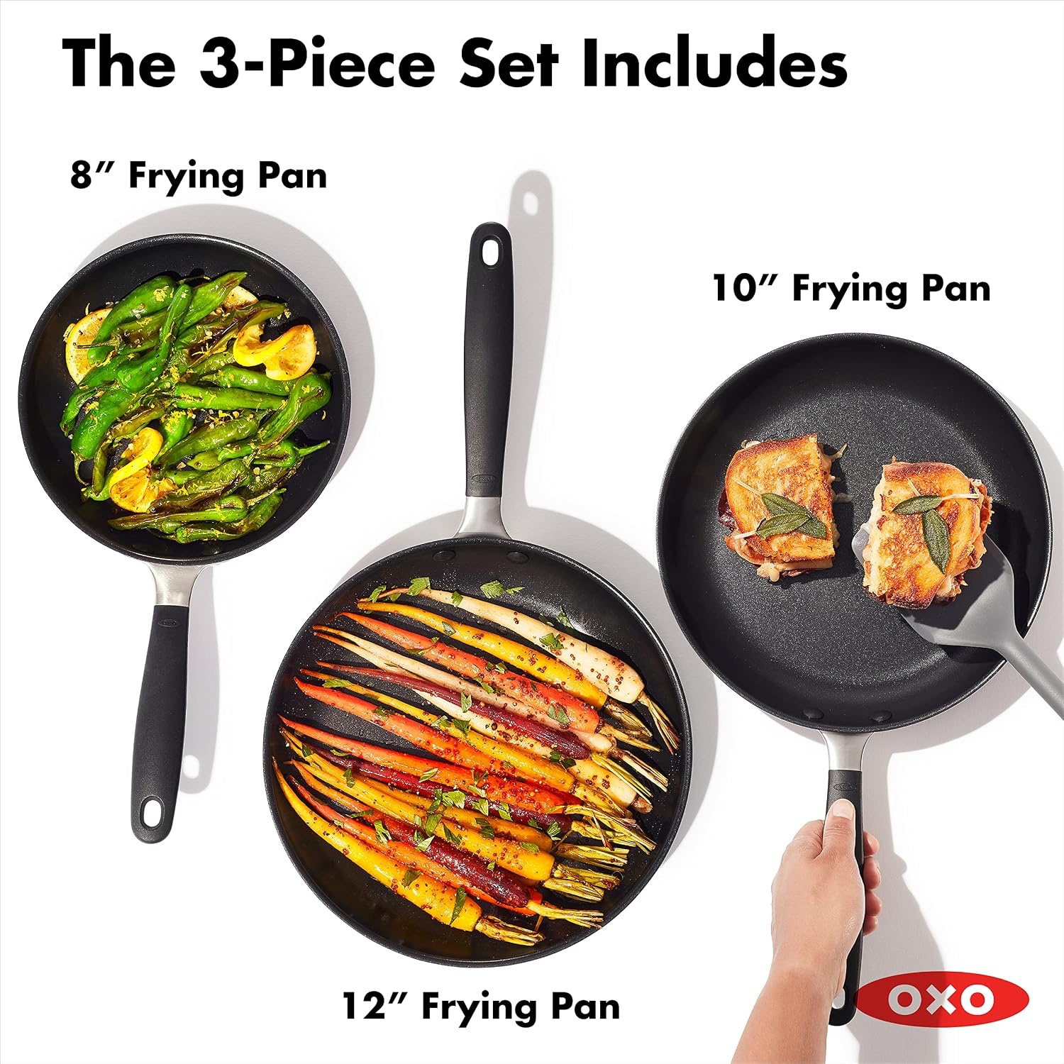 image:imageOXO Good Grips Hard Anodized PFOAFree Nonstick 8 and 10 Frying Pan Skillet set Black8 10 and 12 3 Piece Frying Pan Skillet Set