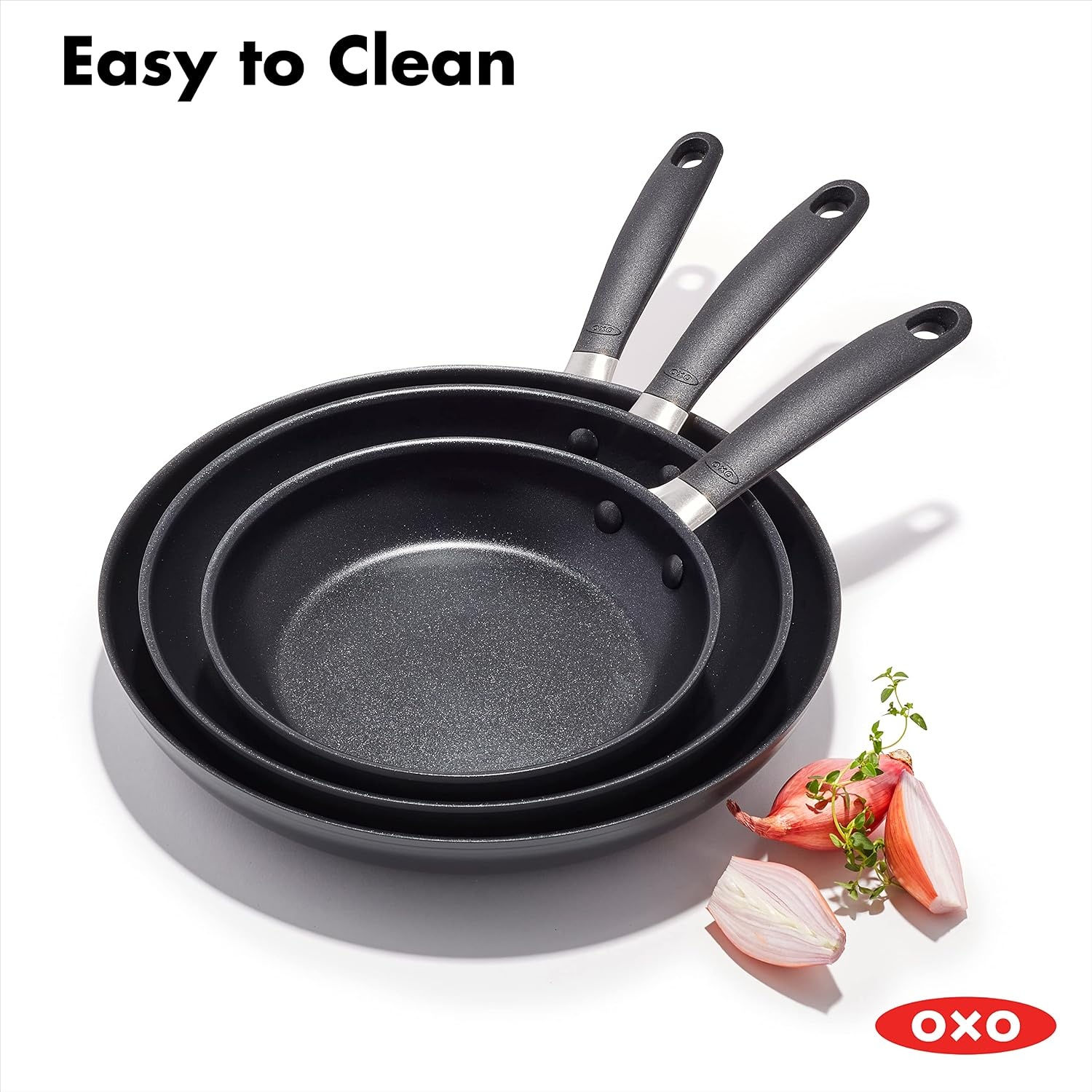 image:imageOXO Good Grips Hard Anodized PFOAFree Nonstick 8 and 10 Frying Pan Skillet set Black8 10 and 12 3 Piece Frying Pan Skillet Set