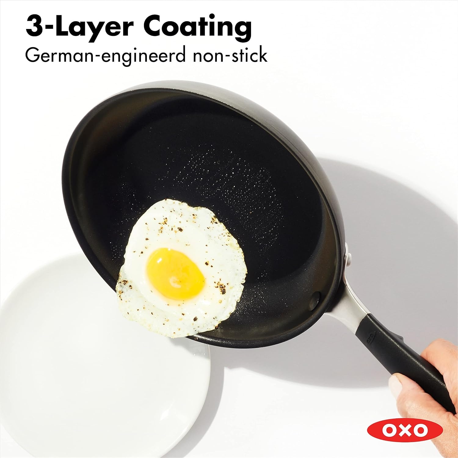 image:imageOXO Good Grips Hard Anodized PFOAFree Nonstick 8 and 10 Frying Pan Skillet set Black8 10 and 12 3 Piece Frying Pan Skillet Set