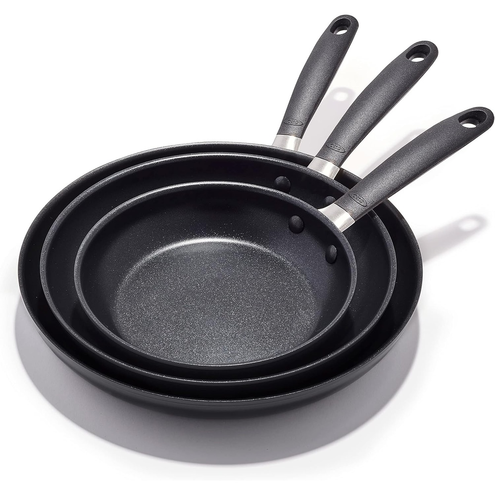 image:imageOXO Good Grips Hard Anodized PFOAFree Nonstick 8 and 10 Frying Pan Skillet set Black8 10 and 12 3 Piece Frying Pan Skillet Set
